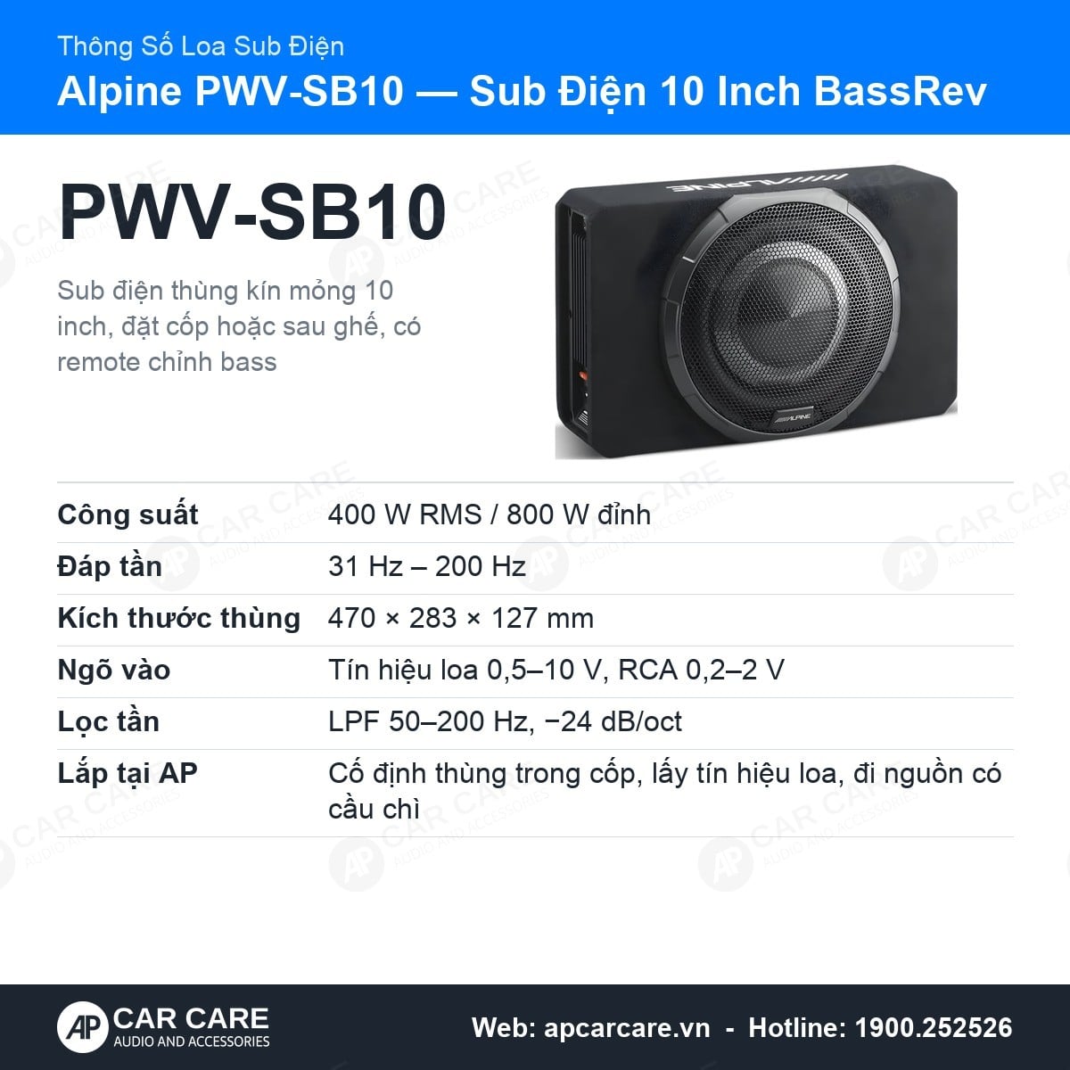 Loa Sub Điện Ô Tô Alpine PWV-SB10 10 Inch