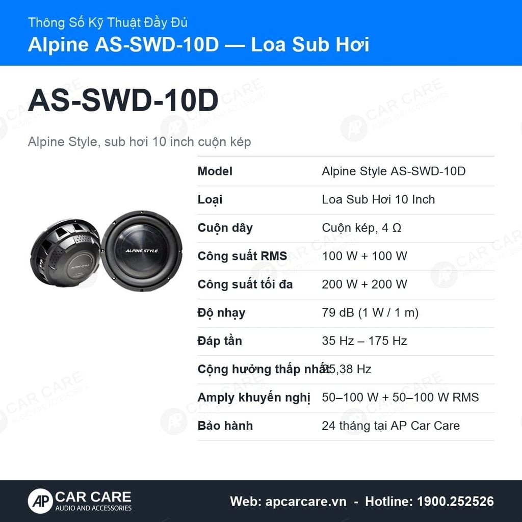 Loa Sub Hơi Ô Tô Alpine AS-SWD-10D 10 Inch