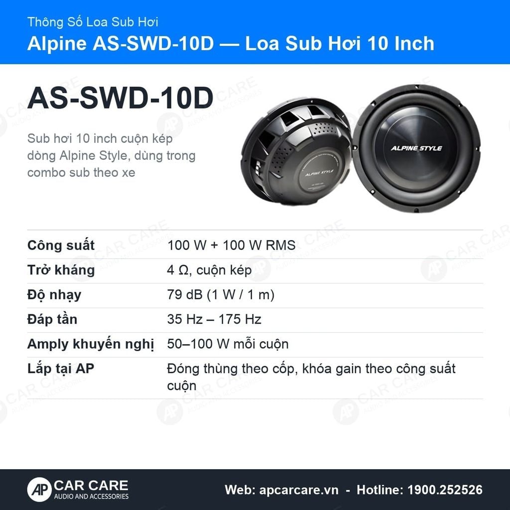 Loa Sub Hơi Ô Tô Alpine AS-SWD-10D 10 Inch