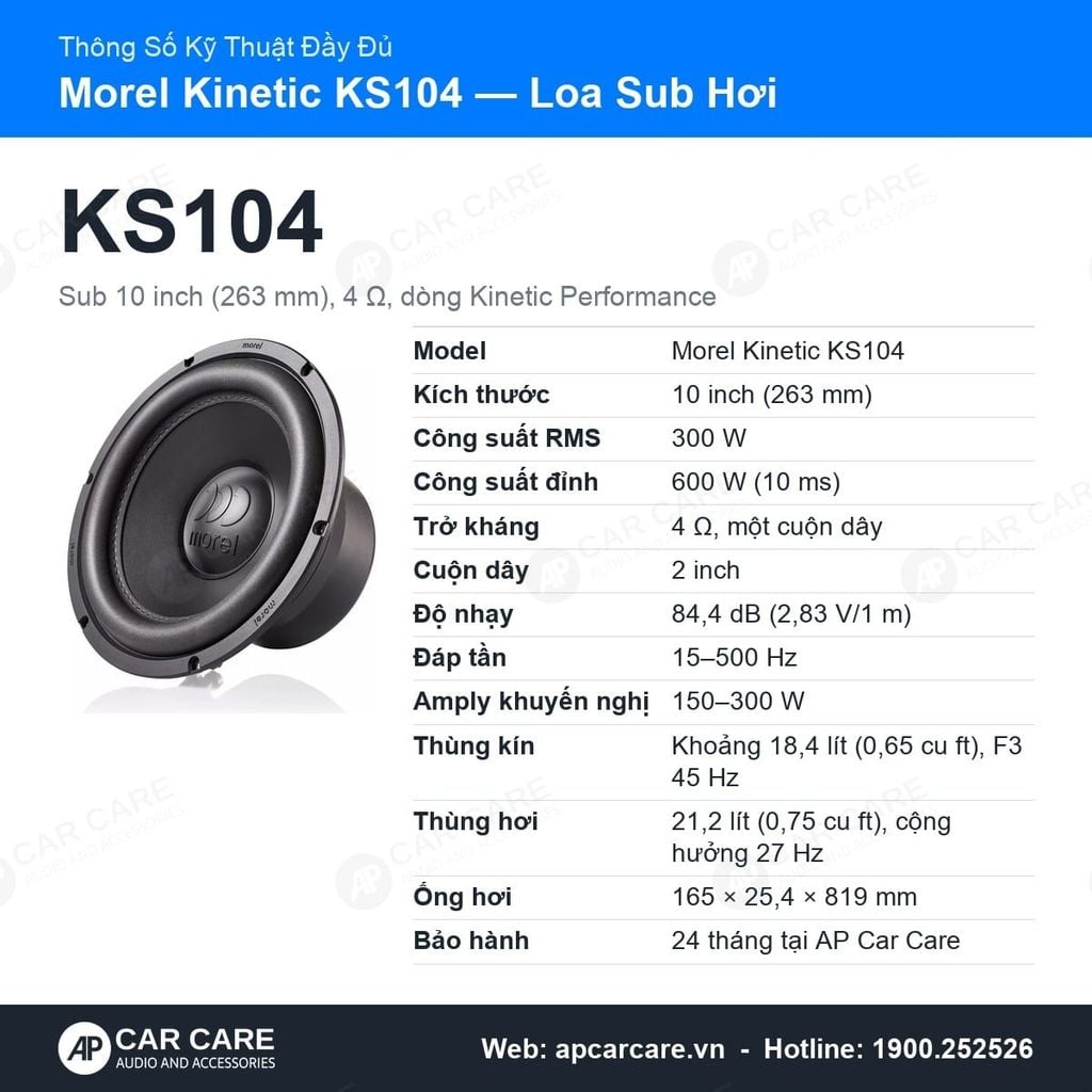 Loa SUB Hơi Ô Tô Morel Kinetic KS104 10 Inch 4 Ohm