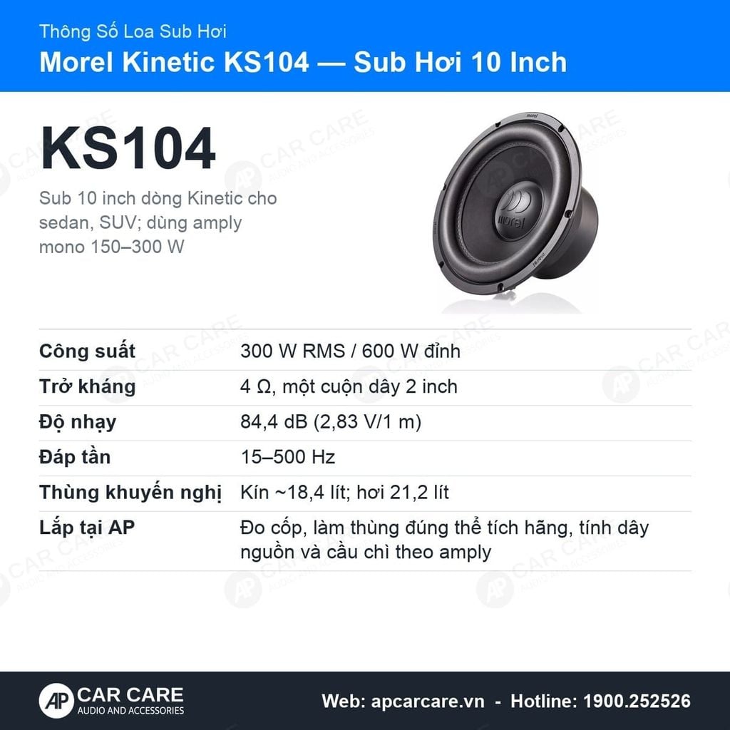 Loa SUB Hơi Ô Tô Morel Kinetic KS104 10 Inch 4 Ohm