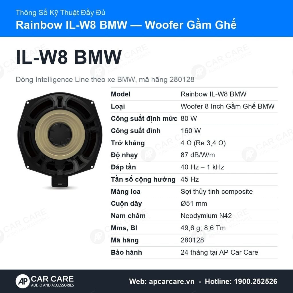 Loa Woofer Gầm Ghế Ô Tô BMW Rainbow IL-W8 BMW 8 Inch