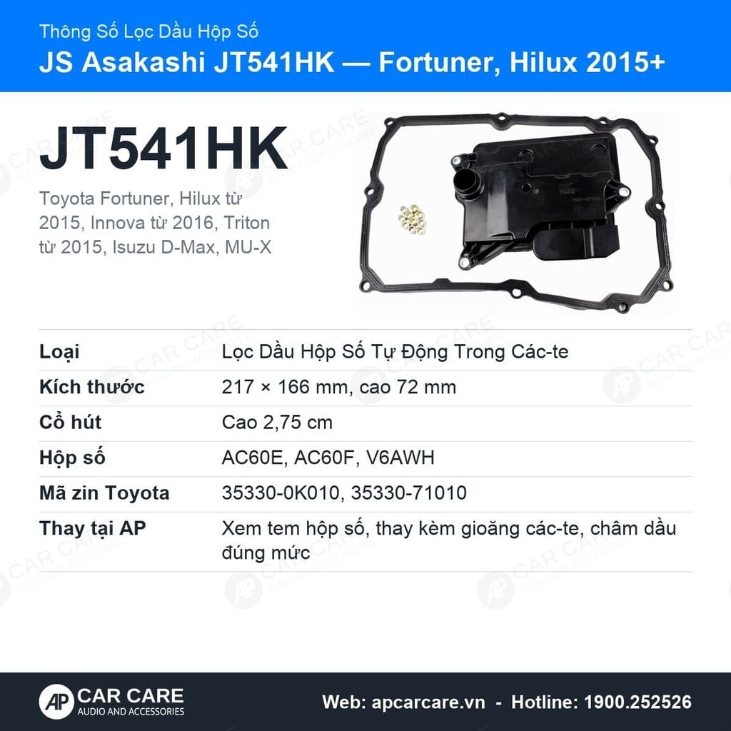 Lọc Nhớt Hộp Số Fortuner, Hilux 2015+, Triton JS Asakashi JT541HK