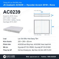 Lọc Gió Điều Hòa Hyundai Accent 2018+, Kona, Seltos JS Asakashi AC0239