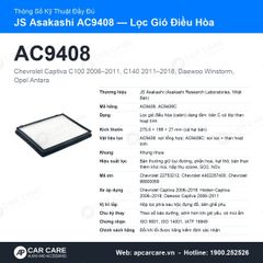 Lọc Gió Điều Hòa Chevrolet Captiva 2006-2018 JS Asakashi AC9408