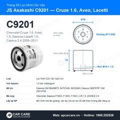 Lọc Nhớt Động Cơ Chevrolet Cruze 1.6, Aveo, Lacetti JS Asakashi C9201