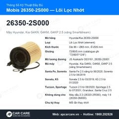 Lọc Nhớt Động Cơ Santa Fe, Sorento, K5, Sportage 2.5 Mobis 26350-2S000