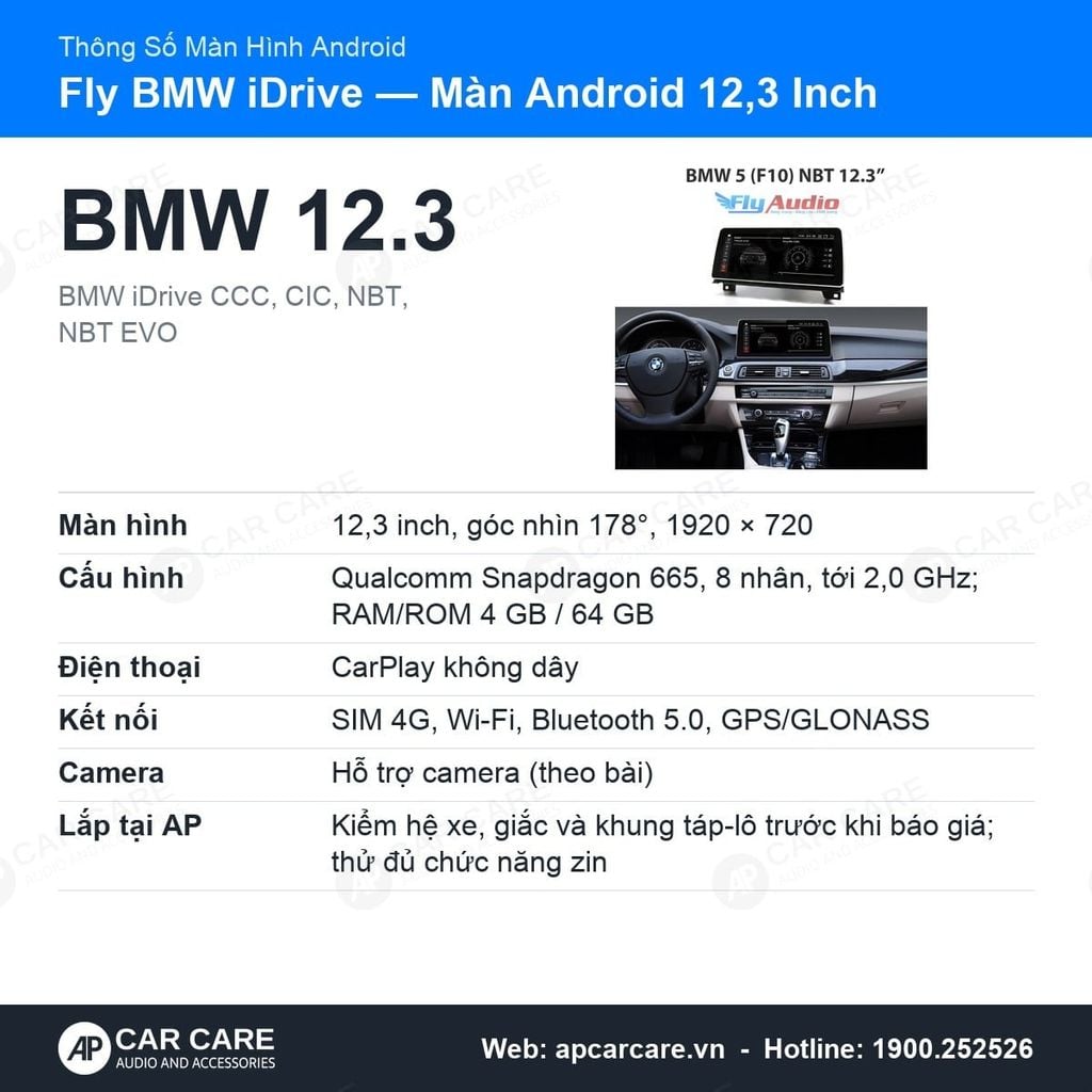 Màn Hình Android BMW Fly 12.3 Inch Cho Hệ iDrive CCC, CIC, NBT, EVO