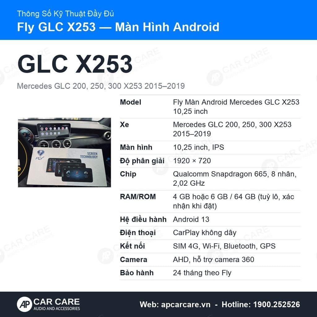 Màn Hình Android Mercedes GLC 300 2015-2019 Fly 10.25 Inch