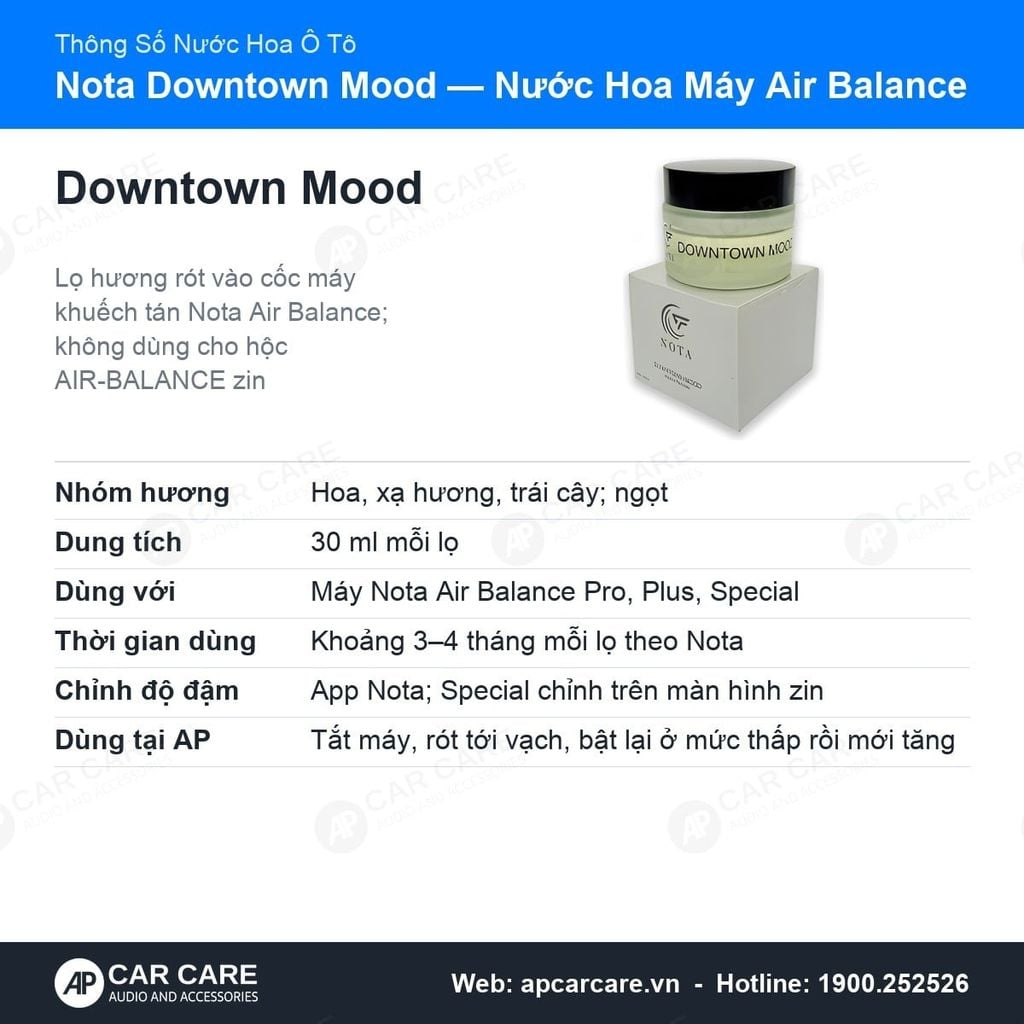 Nước Hoa Ô Tô Nota Air Balance Downtown Mood 30ml Hương Hoa Xạ Hương