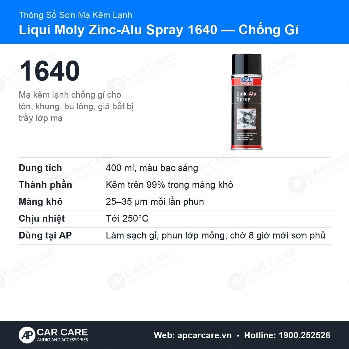Sơn Mạ Kẽm Lạnh Chống Rỉ Liqui Moly Zinc-Alu Spray 1640 400ml
