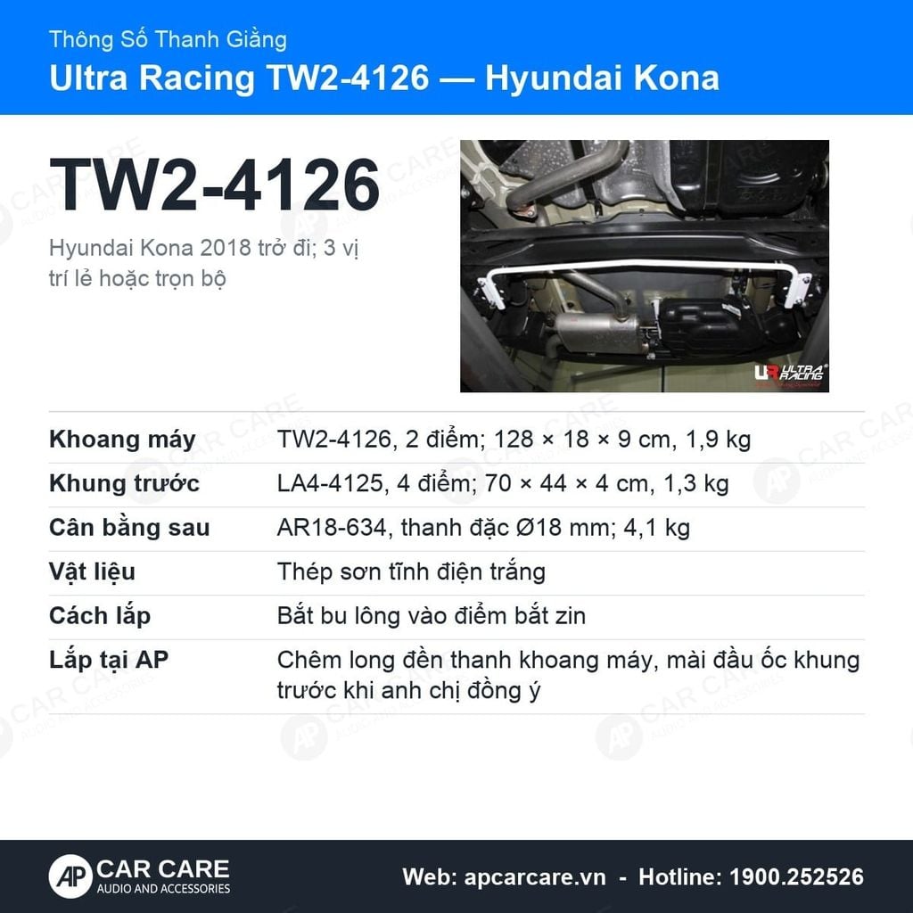 Thanh Giằng Ô Tô Ultra Racing - Hyundai Kona (2018-2024+)