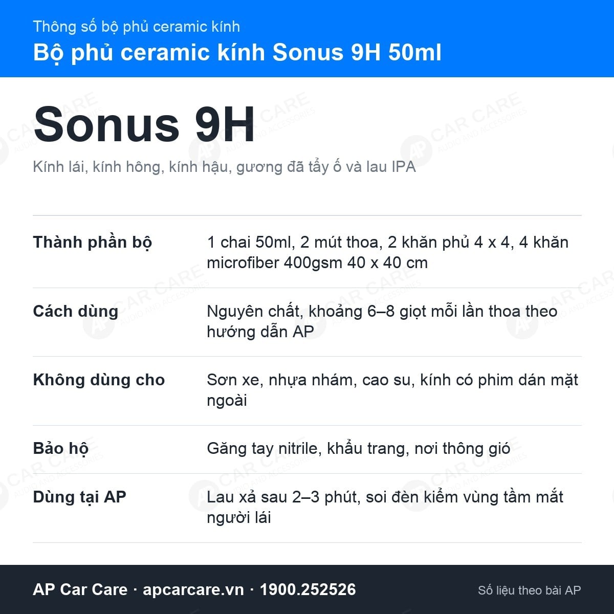 Bộ Phủ Ceramic Kính Ô Tô Sonus 9H 50ml