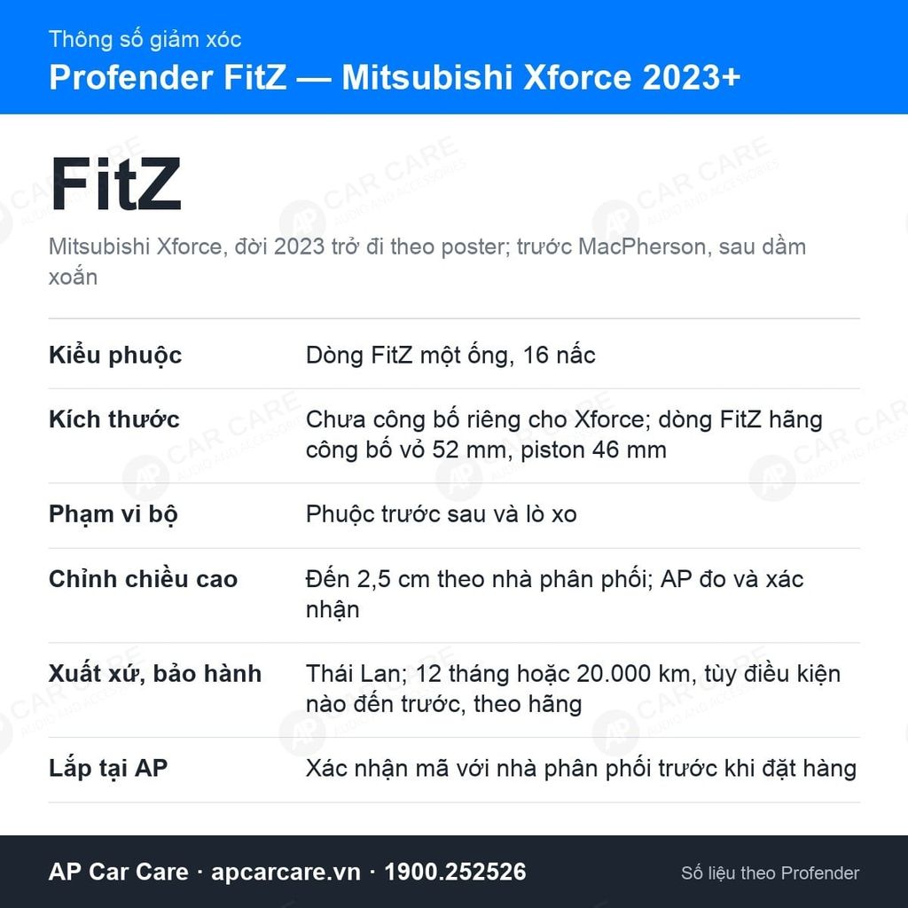 Giảm Xóc Ô Tô Mitsubishi Xforce 2023+ Profender FitZ