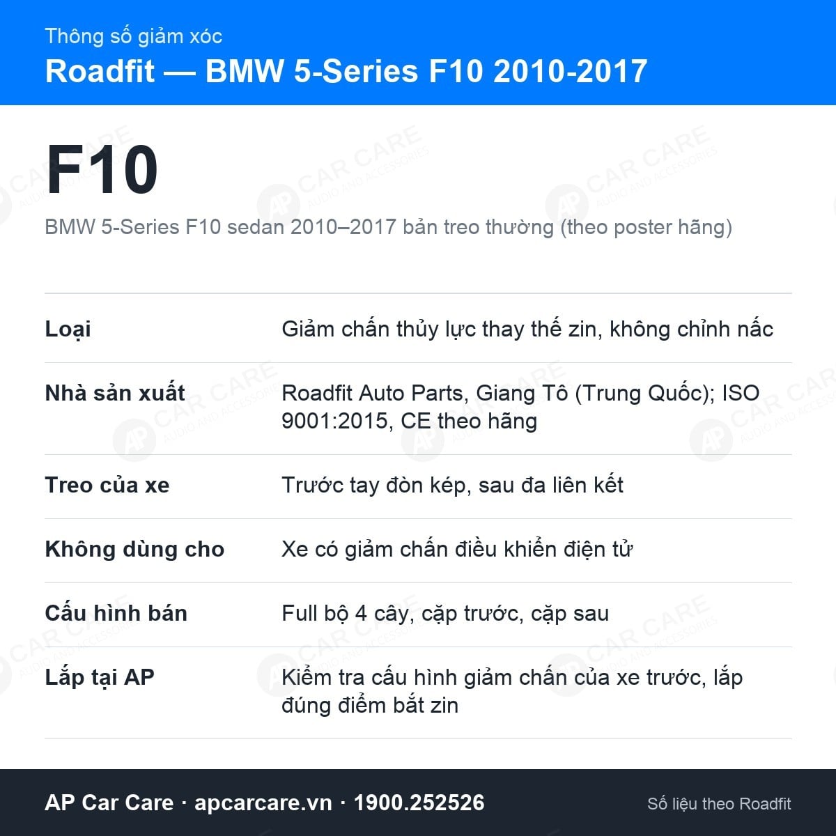 Giảm Xóc Ô Tô BMW 5-Series F10 2010-2017 Roadfit