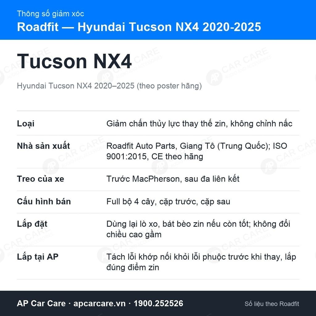 Giảm Xóc Ô Tô Hyundai Tucson NX4 2020-2025 Roadfit