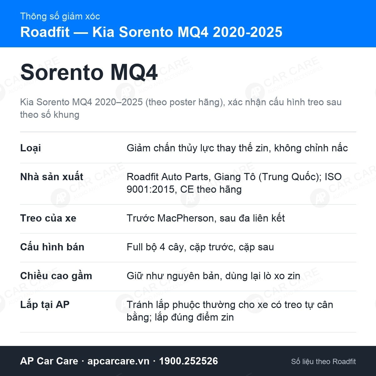 Giảm Xóc Ô Tô Kia Sorento MQ4 2020-2025 Roadfit