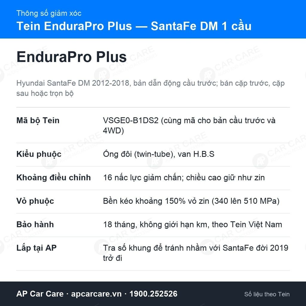 Giảm Xóc Ô Tô Hyundai SantaFe 2012-2018 Tein EnduraPro Plus