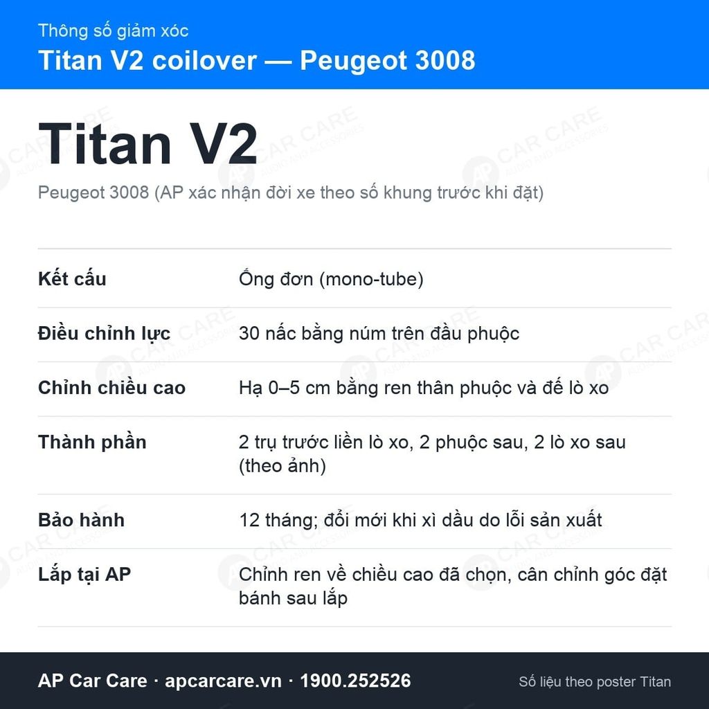 Giảm Xóc Ô Tô Peugeot 3008 Titan V2