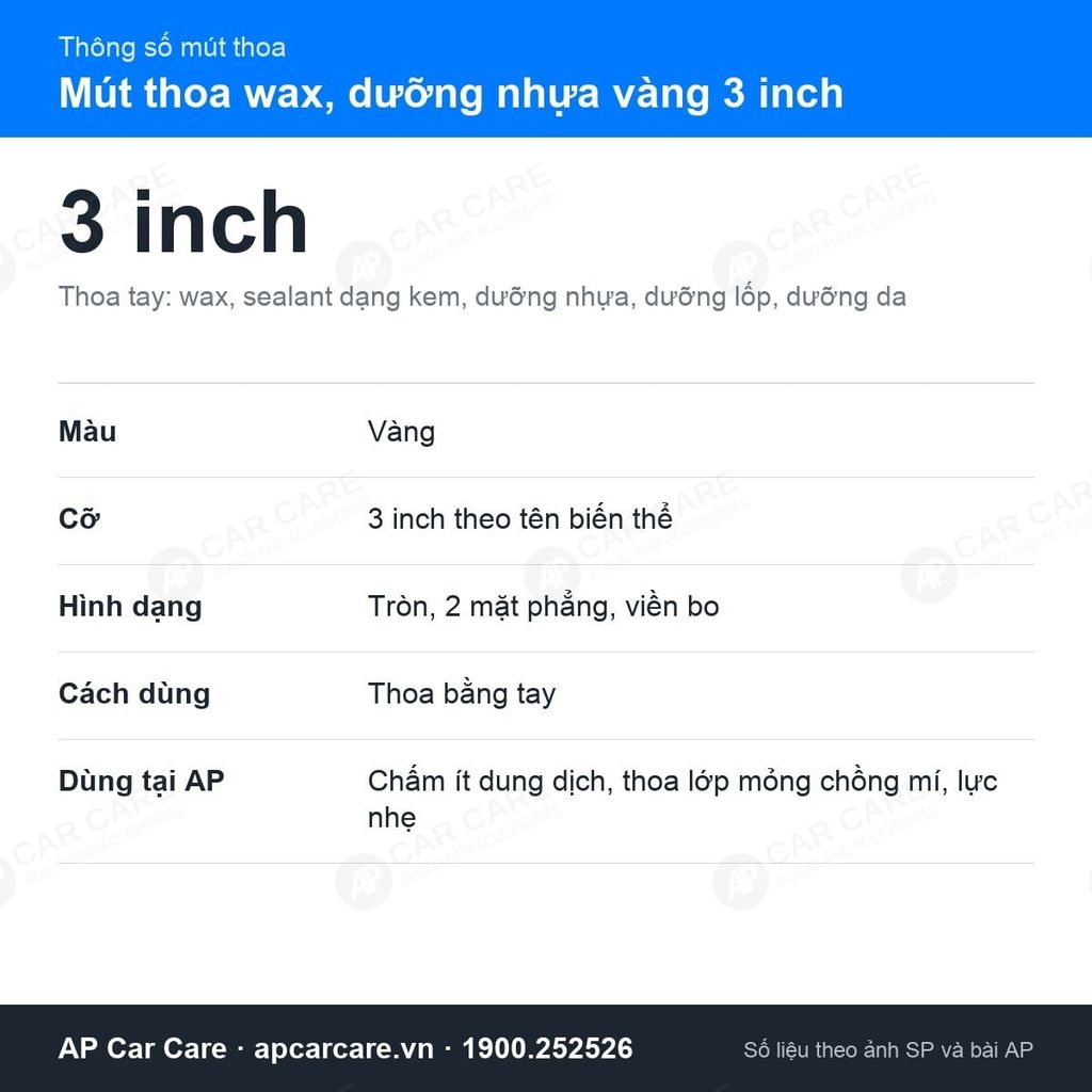 Mút Thoa Wax, Dưỡng Nhựa Ô Tô Màu Vàng 3 Inch