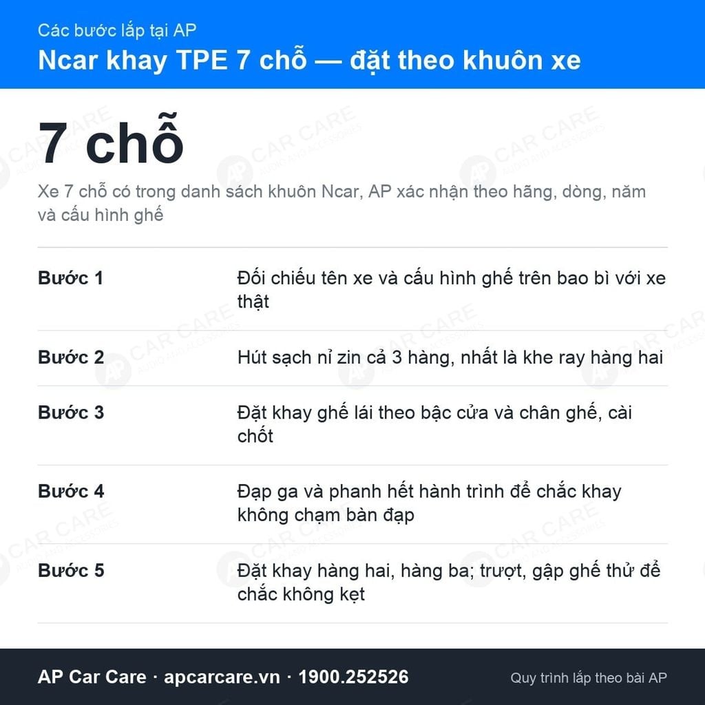 Thảm Lót Sàn Ô Tô 7 Chỗ Ncar TPE Đặt Theo Khuôn Xe