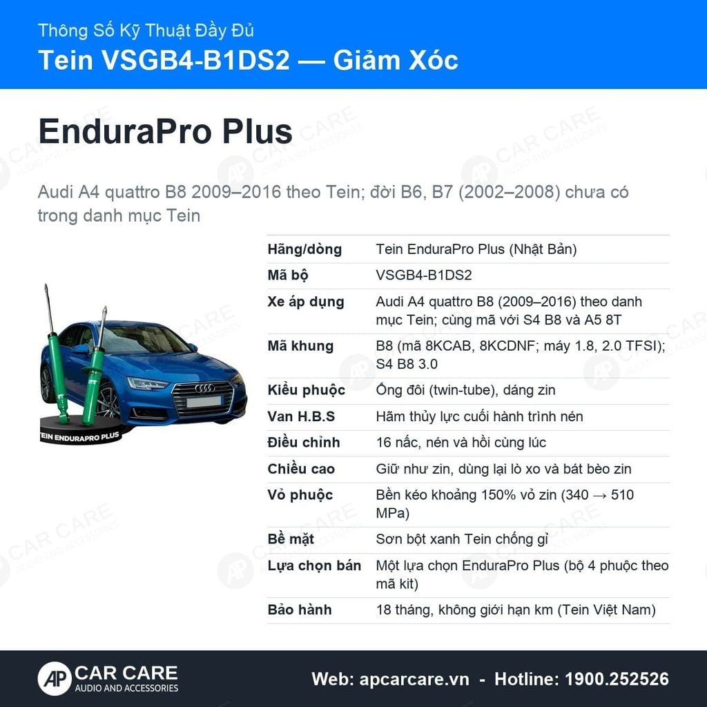 Giảm Xóc Ô Tô Audi A4 Quattro 2002-2016 Tein EnduraPro Plus