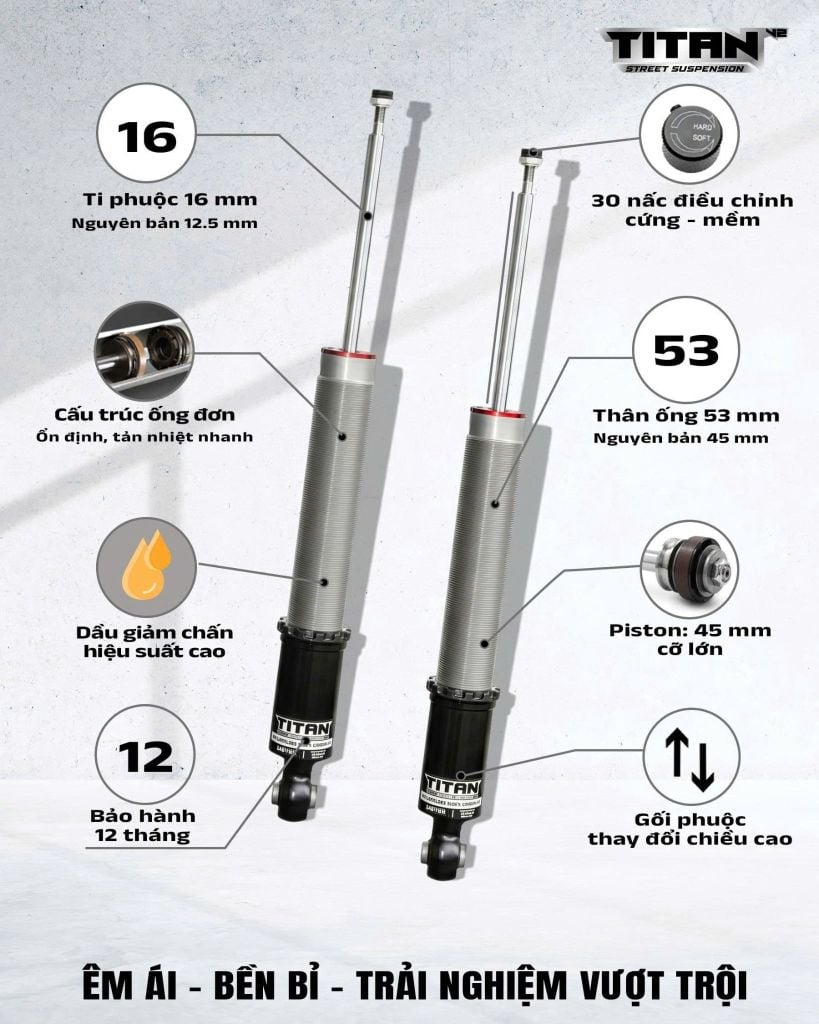 Giảm xóc ô tô titan V2 dành cho Vinfast VF6-VF7