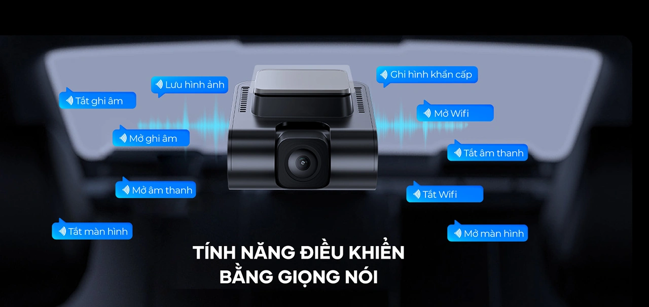 Tính năng điều khiển bằng giọng nói trên camera hành trình Vietmap S720: mở/tắt WiFi, ghi âm, màn hình