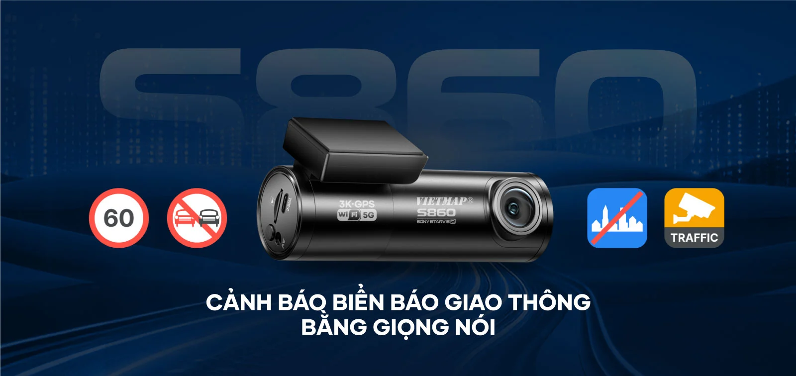 Vietmap S860 cảnh báo biển báo giao thông bằng giọng nói, cảnh báo camera bắn tốc độ