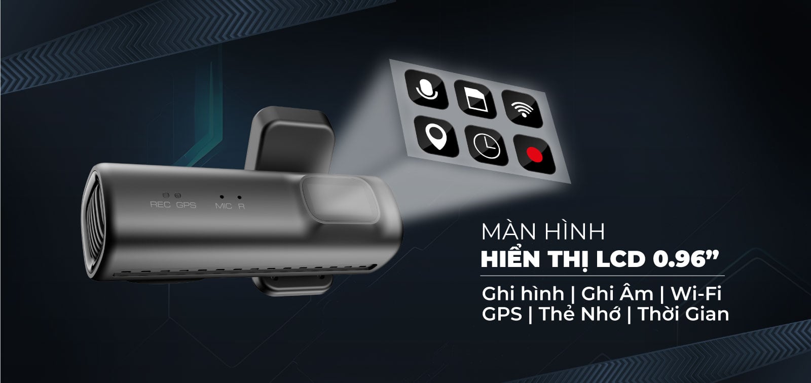 Màn hình LCD 0.96 inch Vietmap TS-2K Lite hiển thị ghi hình ghi âm WiFi GPS thẻ nhớ