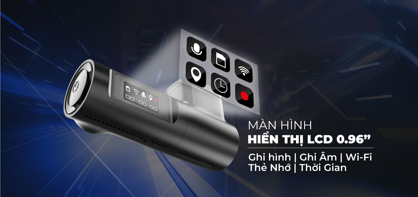 Màn hình LCD 0.96 inch camera hành trình Vietmap TS-C9P hiển thị ghi hình ghi âm WiFi GPS