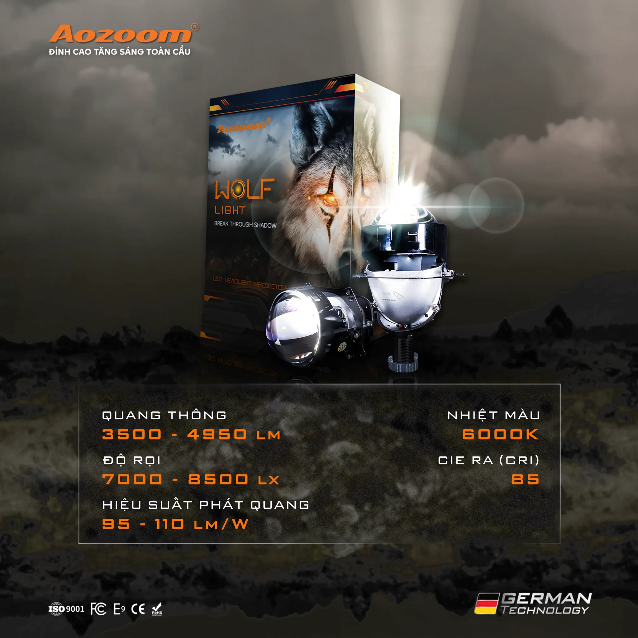 Bi LED Aozoom WOLF LIGHT Chân Xoáy - ảnh chính hãng 13