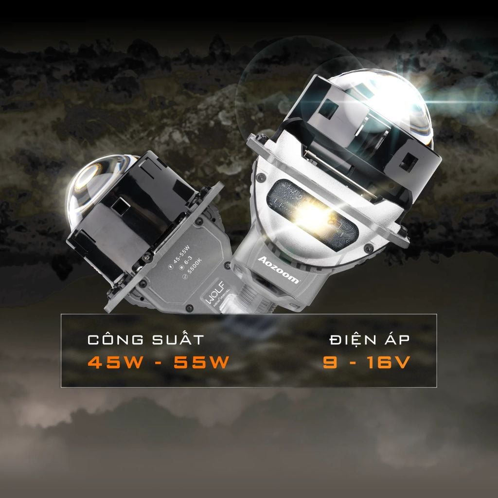 Bi LED Aozoom Wolf Light 55W – Chân Xoáy