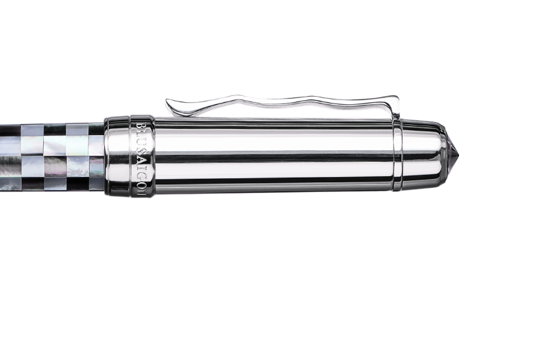 BLU-1997 - Rollerball Pen - Checked - Tahiti Black Pearl & Northern Australia White Pearl -White Gold Plated