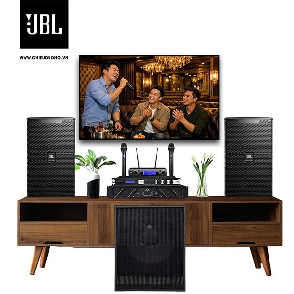 Bộ dàn Karaoke SP008791: 1 cặp Loa JBL KP4010G2, Loa Sub Proel S12A, Mixer JBL KX180A, Cục đẩy công suất Wharfedale Pro XR 1500, Micro không dây JBL VM300