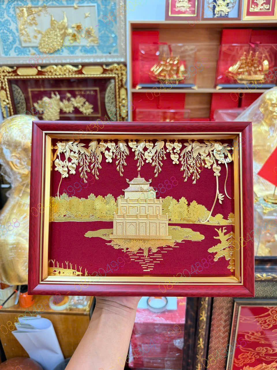  Tranh Hồ Gươm - Tháp Rùa mạ vàng 