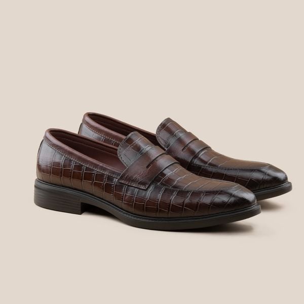  Giày Da Nam Loafer Nâu Đen Vân 28MC.74 