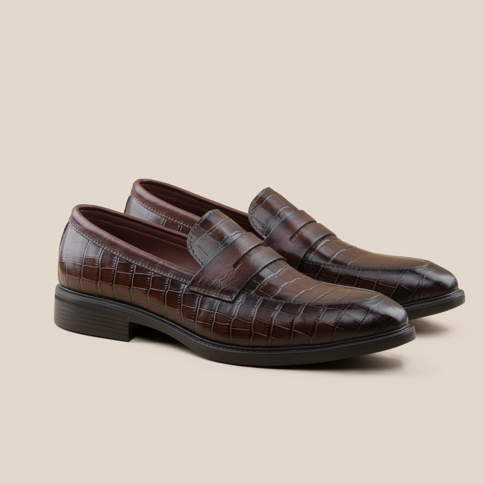  Giày Da Nam Loafer Nâu Đen Vân 28MC.74 