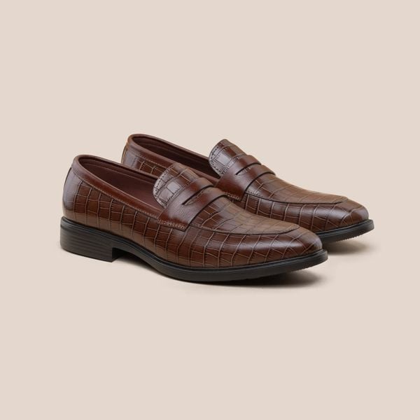  Giày Da Nam Loafer Nâu Vân 28MC.73 