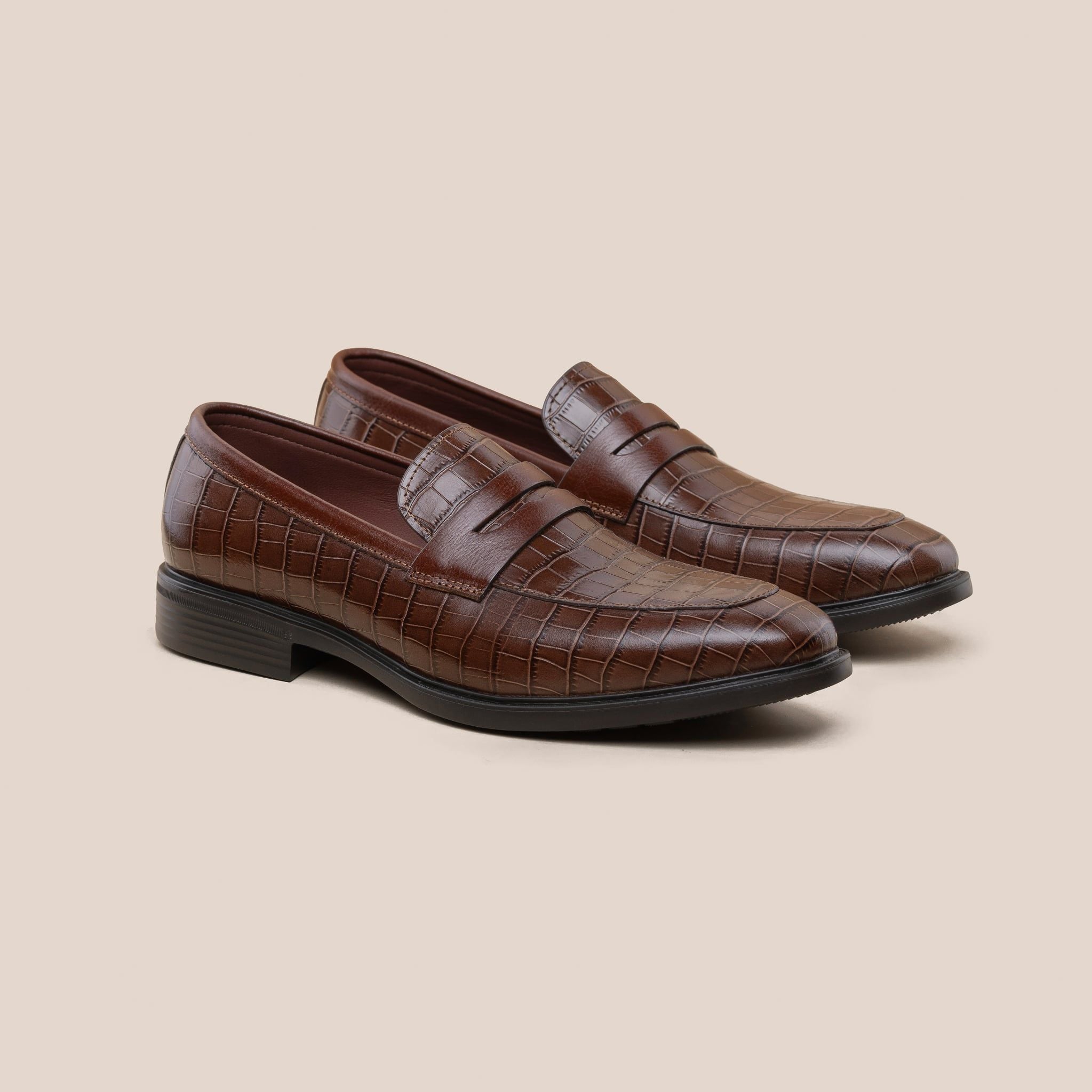  Giày Da Nam Loafer Nâu Vân 28MC.73 