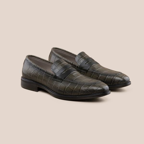  Giày Da Nam Loafer Xanh Rêu Vân 28MC.75 