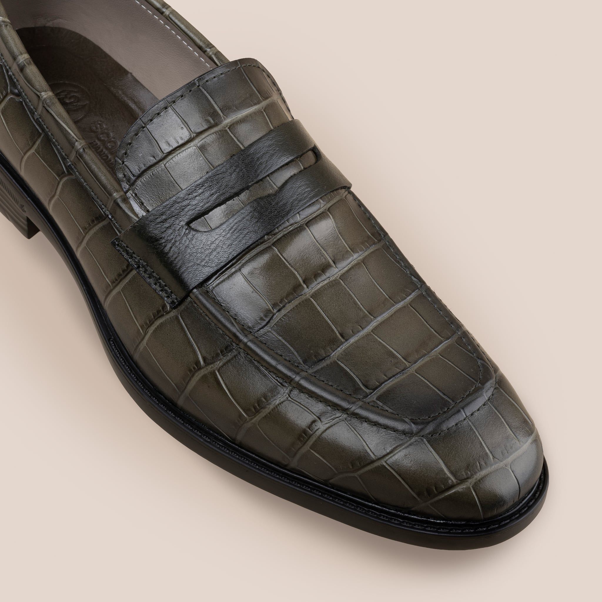  Giày Da Nam Loafer Xanh Rêu Vân 28MC.75 