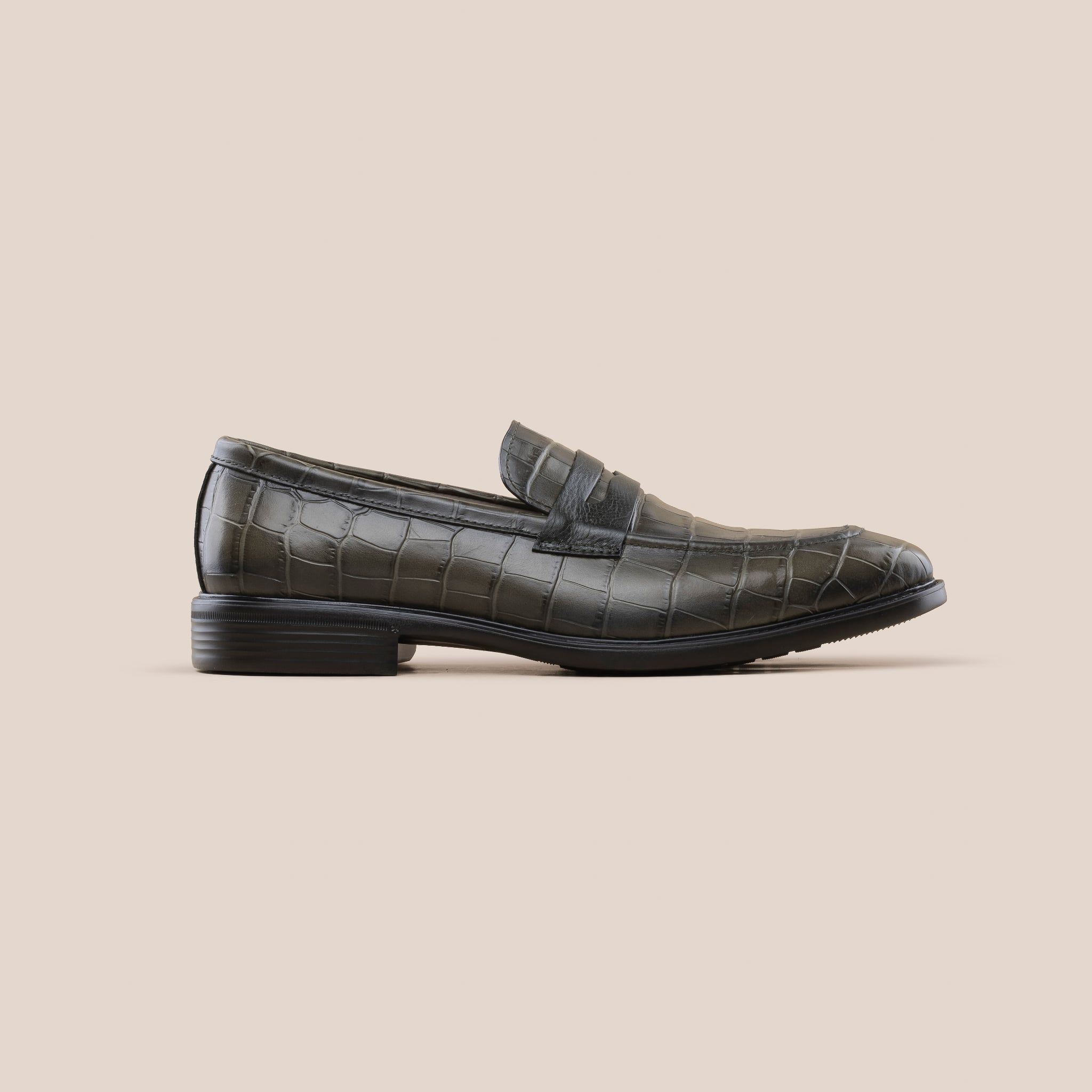  Giày Da Nam Loafer Xanh Rêu Vân 28MC.75 