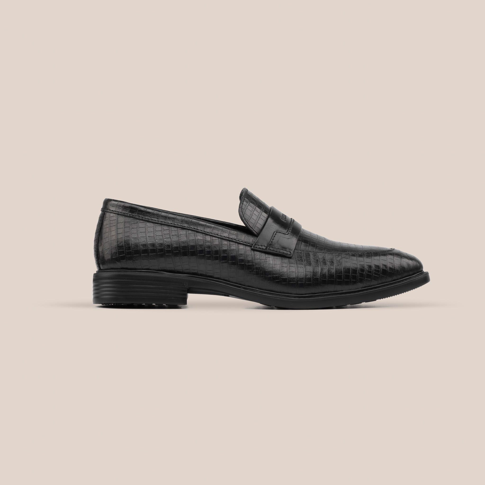  Giày Loafer Nam Bóng Vân Đen 28MC.49 