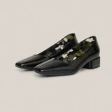  Giày Cao Gót Nữ Vân Bóng Đen 19E.21 