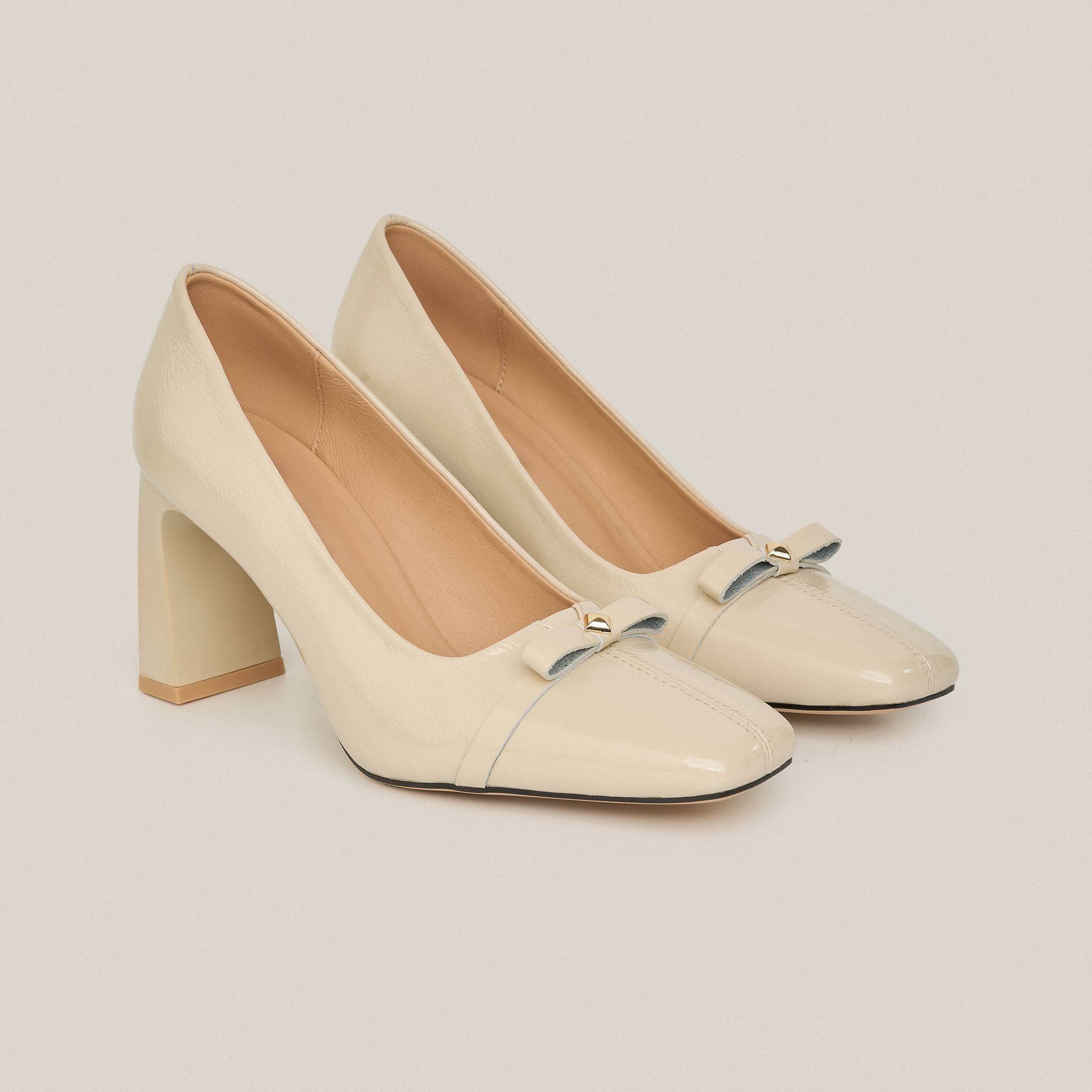  Giày Cao Gót Nữ Trơn Bóng Trắng 19N.21 