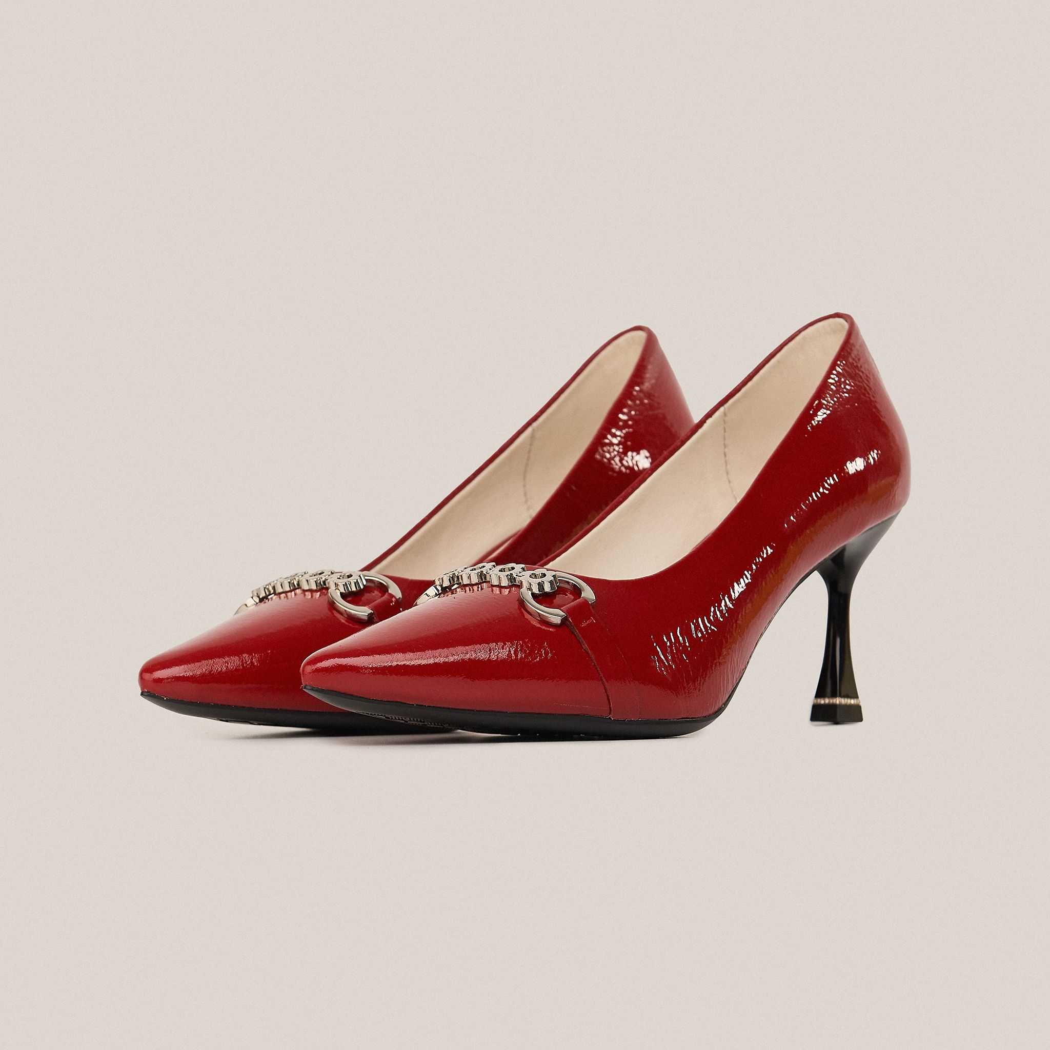  Giày Cao Gót Nữ Trơn Bóng Đỏ 19V.9 