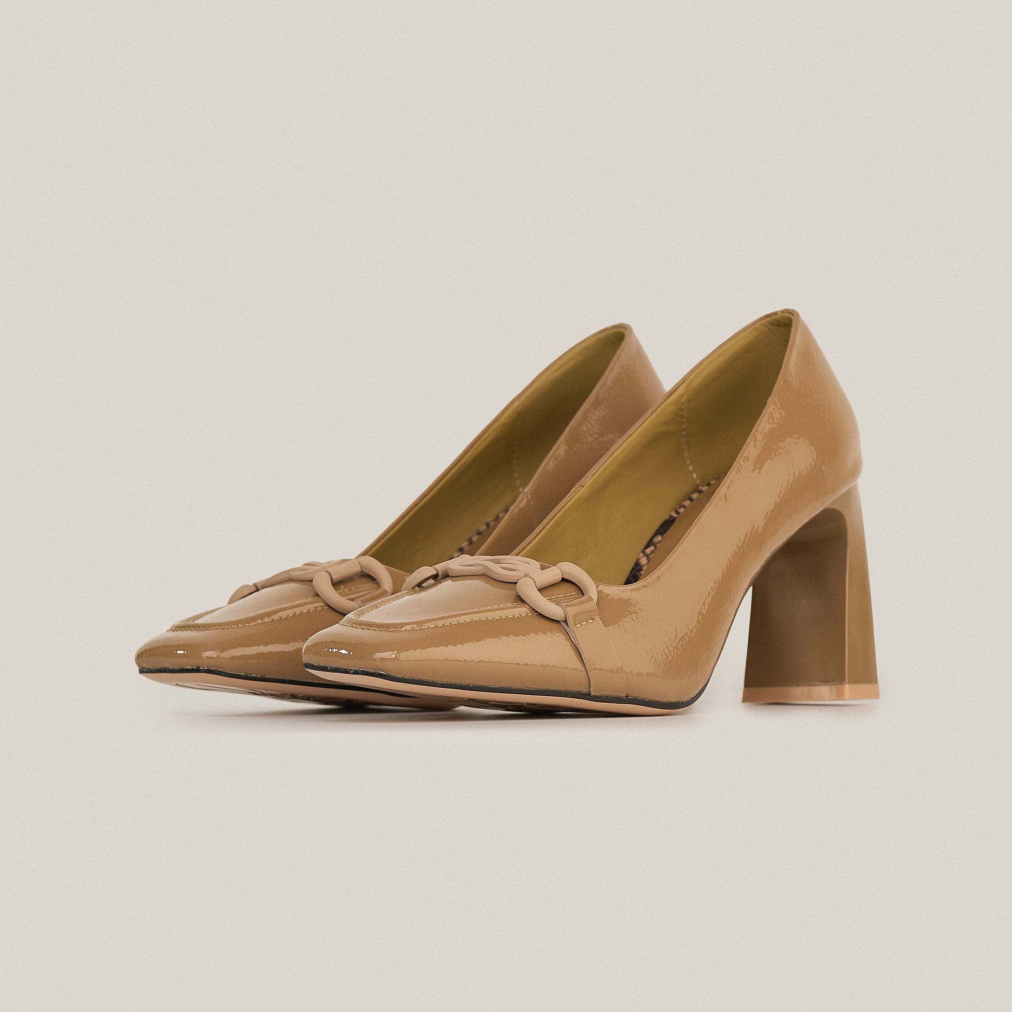  Giày Cao Gót Nữ Nâu Bóng 19N.1 