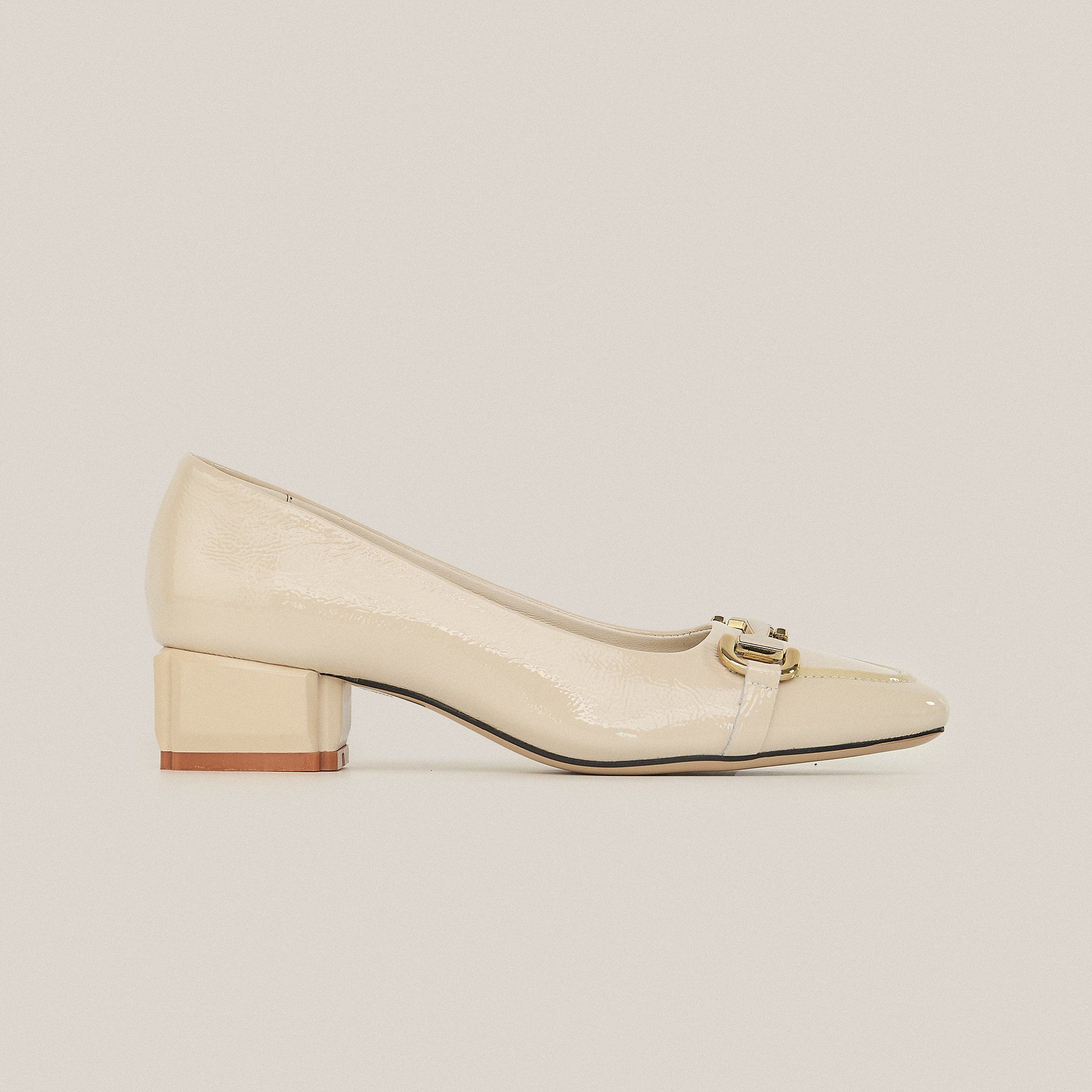  Giày Cao Gót Nữ Trơn Bóng Kem 19I.6 