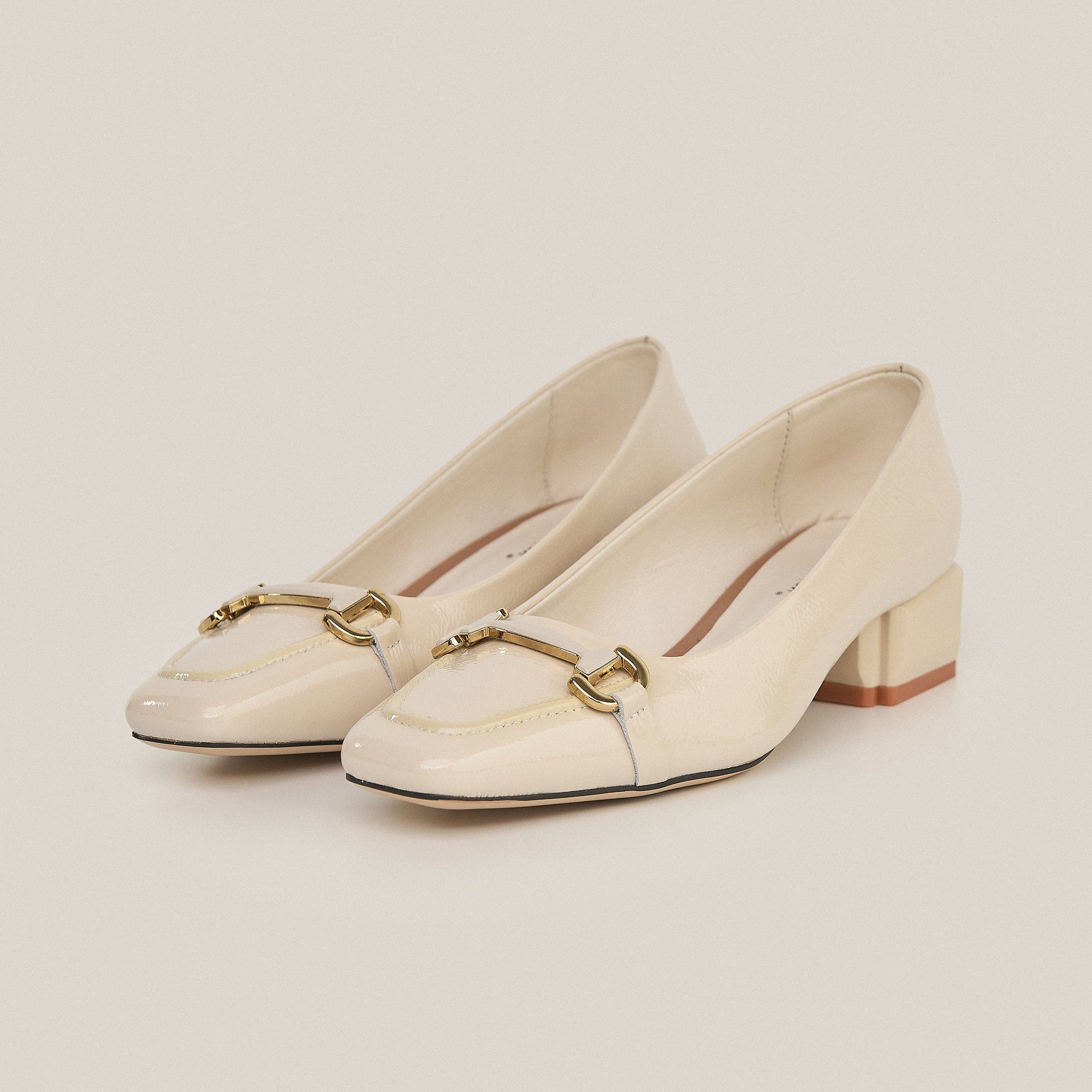  Giày Cao Gót Nữ Trơn Bóng Kem 19I.6 